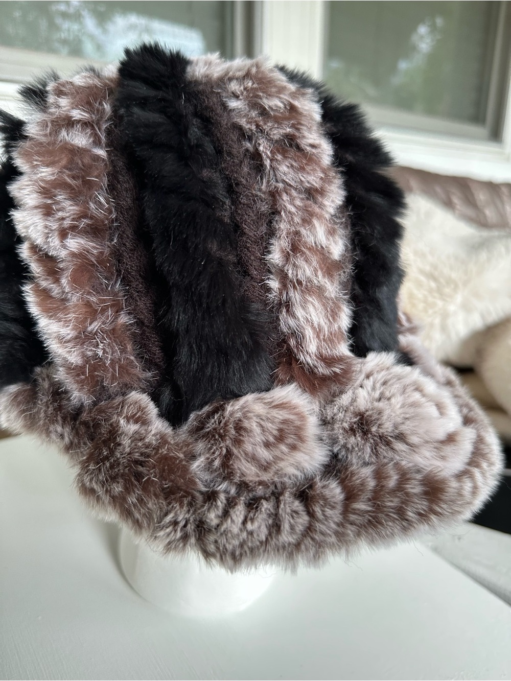 Luxury LePen real rabbit Fur hat with visor (baseball hat style) Black and Brown